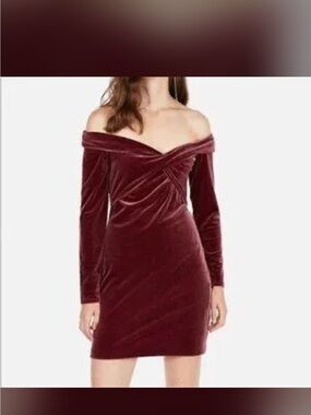 #249- Express Off-Shoulder Velvet Mini Dress‎ - Burgundy